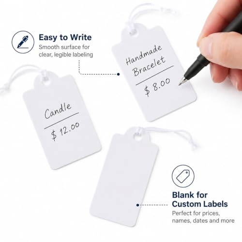 Shappy 300 Pcs White Price Tag with Elastic String 0.8''x1.58'' Jewelry Tag