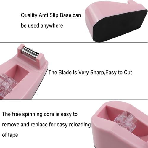 Desktop Tape Dispenser,1 Pack Pink Tape Dispensers with 12Rolls Transparent Tape, for Packaging in Office,Restaurant, Flower Shop,Cake Shop (Pink) - color: Pink
