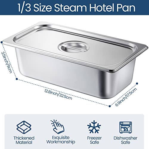 Zubebe 16 Pack Hotel Pan with Lid 4 Inch Deep Steam Table 0.9 mm Thick Stainless Steel Anti Steam Commercial Food Pans for Restaurant Buffet Event Catering Supplies(1/3 Size x 4 Inch Deep) - size: 1/3 Size x 4 Inch Deep