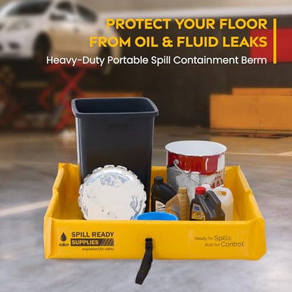 Spill Ready 4' x 4' Duck Pond Spill Containment Berm - 22oz PVC, 55 Gallon Sump | Yellow - 4x4 Portable Secondary Containment Drip Tray | Reusable Oil, Fuel & Chemical Secondary Spill Containment - size: 4' x 4'