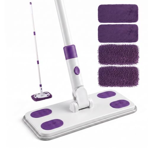 2-in-1 Sweeper Mop with 4 Washable Microfiber Pads - color: Purple