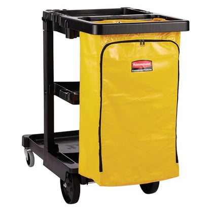 Rubbermaid Commercial Traditional Janitorial 3-Shelf Cleaning Cart, Wheeled with Zippered Yellow Vinyl Bag, for Business/School/Office/Janatorial Cleaning - style: Open Sided - Black