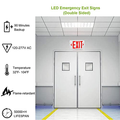 LED Exit Sign, Emergency Exit Light with Battery Backup, Double Face, UL 924, AC 120/277V, Damp Location, Hardwired Red Letter Exit Lights for Business Commercial - size: 2-Pack