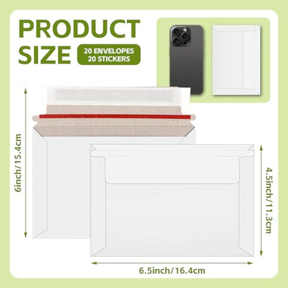 20 Pack 6.5x4.5 inch Rigid Mailers, Self Seal Photo Mailers Protective Flat Cardboard Envelopes White Blank Shipping Envelopes for Photos, Document, Invitation, Trading Card, Greeting Cards - color: White, size: 6.5x4.5 Inch