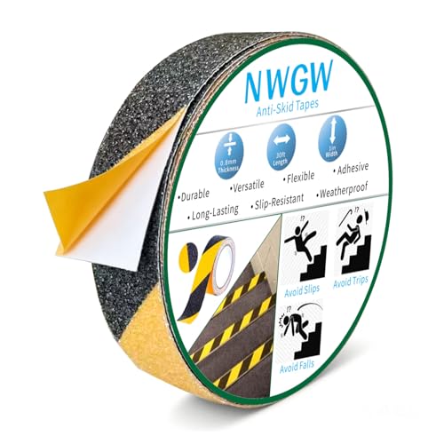Black & Yellow Anti-Slip Stair Treads Tape, 1" x35FT Heavy Duty Non-Skid Grip Tape for Indoor/Outdoor Steps, Bathroom & Pool - PVC Waterproof Safety Traction Tape - color: Yellow, size: 1 IN