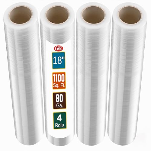 Simply Cool 4 Pack Stretch Wrap 18 Inch 80 Gauge Shrink Wrap - color: Clear, size: 4 Pack