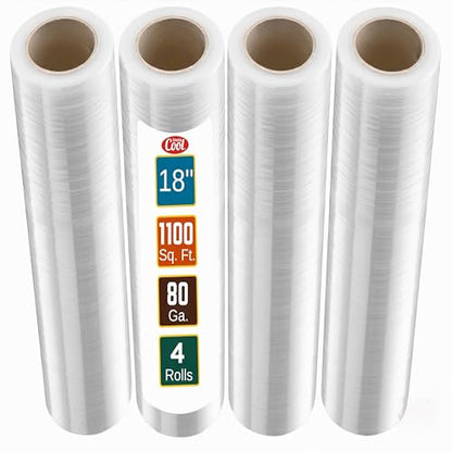 Simply Cool 4 Pack Stretch Wrap 18 Inch 80 Gauge Shrink Wrap - color: Clear, size: 4 Pack