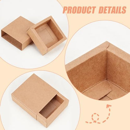 BENECREAT 20 Pack Kraft Paper Drawer Box Festival Gift Wrapping Boxes Soap Jewelry Candy Weeding Party Favors Gift Packaging Boxes - Brown (3.26x3.26x1.3) - color: Brown, size: 3.26 X 3.26 X 1.3 Inch (Pack of 20)