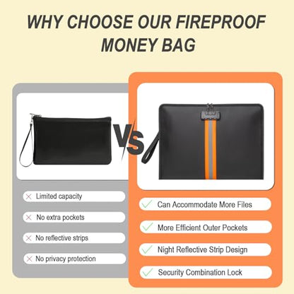Fireproof Document Bag with Lock，15"×11" Fireproof Money Bag，with Zipper and Lock，Suitable for Tablets, A4 Documents, Cash, Mobile Phones, - size: Legal Documents – 15" × 11"