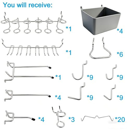 FRIMOONY Pegboard Hooks Assortment with Pegboard Bins, Peg Locks, for Organizing Various Tools, 80 Piece - style: 80PCS