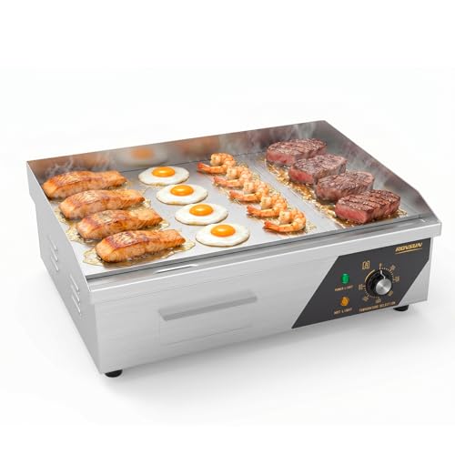 ROVSUN 22" Electric Griddle, Electric Countertop Half Flat Top Griddle, 1600W Grill Stainless Steel with Adjustable Temperature Control 122°F-572°F for Commercial Home Restaurant, Plug - size: 22"