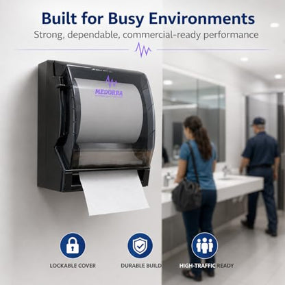 8 Inch Hardwound Paper Towel Dispenser, Wall Mount Commercial Roll Towel Holder, Touch-Free Paper Towel Dispenser for Restrooms, Bathrooms, Kitchens & Offices, Fits 350-1000 ft Rolls
