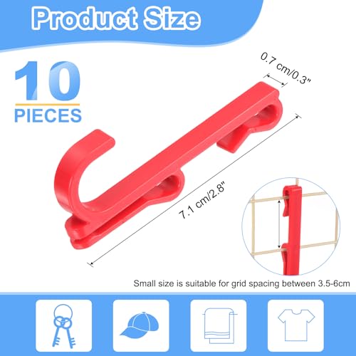 uxcell 10 Grid Wall Hooks, 2.8 Inch Grid Wall Panel Plastic Utility Hook, Shelf Hooks for Garage Store Warehouse Shop Home Hanging, Red - color: Red