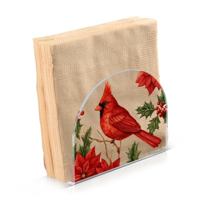 Cardinal Poinsettia Napkin Holder for Table Acrylic Tissue Dispenser - color: Cardinal Poinsettia