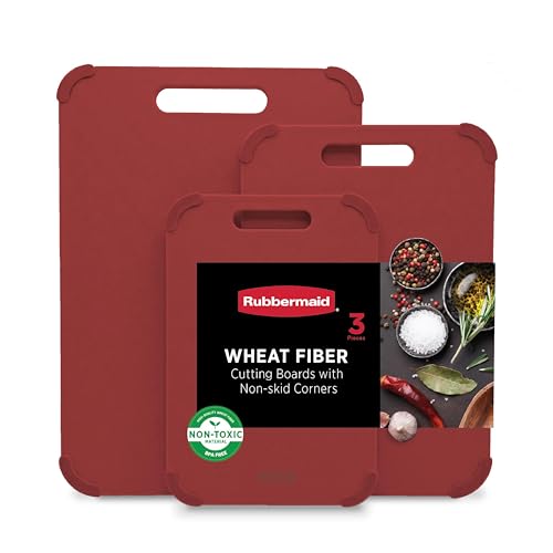 Rubbermaid 3pc Reversible Wheat Fiber Cutting Board Set | BPA Free Non Toxic Cutting Boards for Kitchen – Dishwasher Safe, Non-Slip Corners & Lightweight | For Meat, Veggies & Fruits - color: Wine
