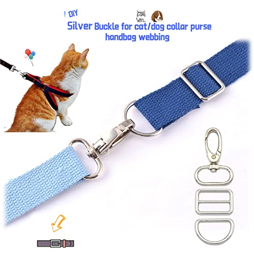 Rainbow Swivel Hook Claw Clasp - 25mm Slide Strap Buckle D Ring Adjuster Buckle for Dog Collar Backpack Purse Hardware - color: Silver 5 Sets
