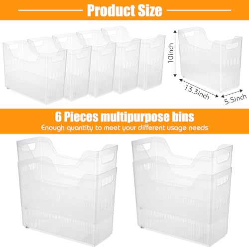 Qunclay 6 Plastic Freezer Organizer Bins with Wheel Set Clear Tall Narrow Kitchen Pantry Organizer Snack Storage Containers for Office Refrigerator(10 x 13.3 x 5.5 Inches) - size: 10 x 13.3 x 5.5 inches