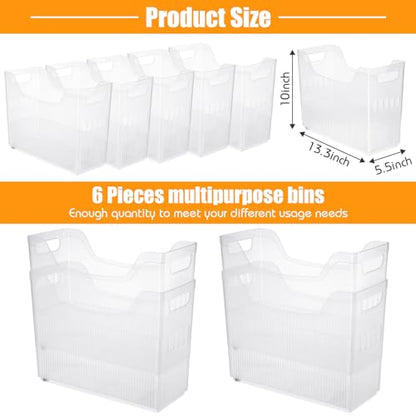 Qunclay 6 Plastic Freezer Organizer Bins with Wheel Set Clear Tall Narrow Kitchen Pantry Organizer Snack Storage Containers for Office Refrigerator(10 x 13.3 x 5.5 Inches) - size: 10 x 13.3 x 5.5 inches