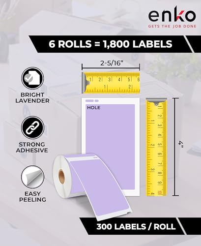 enKo 30256 6 Rolls | 1800 Lavender Direct Thermal Labels (2-5/16 x 4 in) - color: Lavender