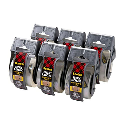 Scotch Box Lock Packing Tape,Clear,Extreme Grip Box Packaging Tape for Shipping and Mailing,1.88 in. x 22.2 yd.,6 Rolls with Dispensers,(Pack of 6) - size: 6 Rolls (Pack of 6)