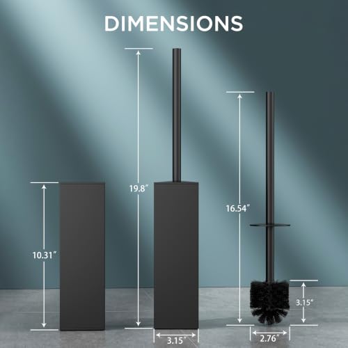 FORIOUS Toilet Bowl Brush and Holder Set, 304 Stainless Steel Handle Black - color: Matte Black, size: Tall