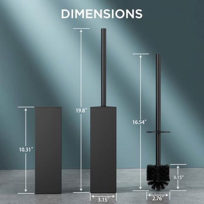 FORIOUS Toilet Bowl Brush and Holder Set, 304 Stainless Steel Handle Black - color: Matte Black, size: Tall