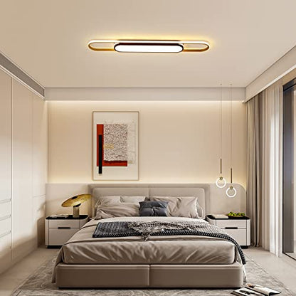 Qcyuui Linear Ceiling Light, 43.3in Dimmable LED Ceiling Light with Remote - color: Black and Gold/Dimm/48W/43.3IN, size: 43.3in