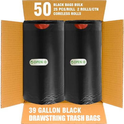 BEIDOU-PAC 39 Gallon Lawn & Leaf Trash Bags Drawstring, 50 Count, Heavy Duty Black & Unscented Plastic Bags, Multi-purpose Garbage Bags for Home Commercial, Outdoor, Construction, Industrial - style: 39 Gallon |50 Count
