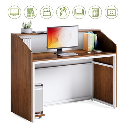 LITTLE TREE 47-Inch Reception Desk with Counter, Oak Front Desk Reception Room Table, Retail Counter for Checkout, Modern Welcome Desk for Lobby, Office, Beauty Salon - color: Oak