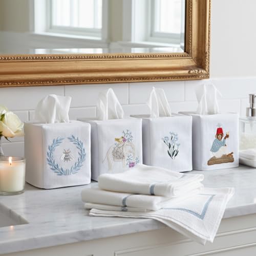Jacaranda Living Square Tissue Box Cover, Linen/Cotton Fabric Tissue Holder, Decorative Cloth Tissue Cube Cover, Embroidered Bee Designs, Napoleon Bee Wreath (Beige) - color: Napoleon Bee Wreath (Beige)