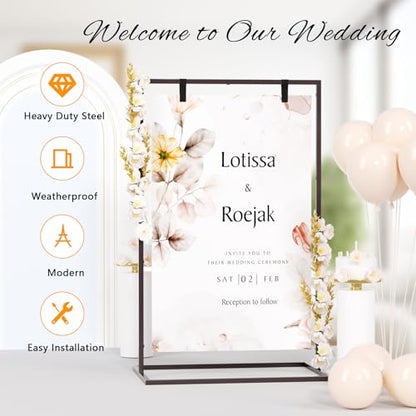 50H" Wedding Welcome Sign Stand with 8 Pair Satin Ribbon & 2 Leather Strap - color: Brown