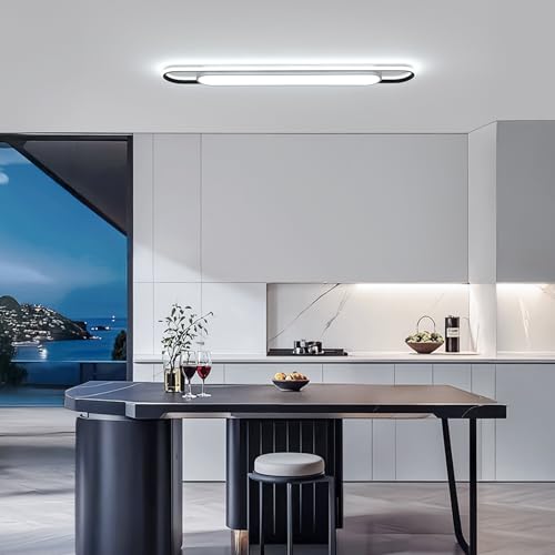 4Ft Cool White Modern LED Ceiling Lighting,65W Metal Linear Ceiling Lamp,6500K High Brightness Simple Long Light for Kitchen Dining Living Room Laundry, Garage Cloakroom Lighting (48Inch) - color: Cool White (6500K/NOT Dimmable ), size: 4 FT (48 Inch / 12