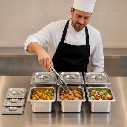 6 Pack Stainless Steel Hotel Pans with Lids, 1/6 Size 4 Inch Deep Steam Table Food Pans for Catering, Buffet and Food Prep - color: 1/6, size: 4inch