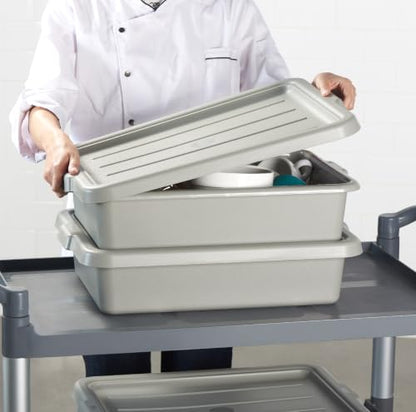 CURTA Bus Tub with Lids 3 Pack, 21"x15"x5" Gray NSF Dish Box - size: 21.06" x 15.35" x 4.92" - With Lid