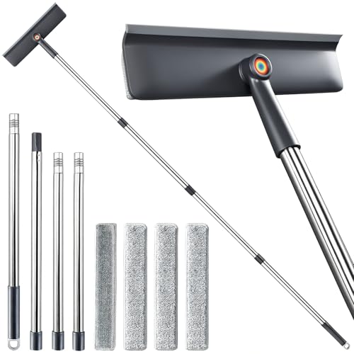 3-in-1 Window Squeegee for Home - 60" Window Cleaning Kit with 3 Microfiber Cloths & Screen Brush, All-in-1 Cleaner Tool for Outdoor Windows, Glass Door & Screens, Lightweight & Easy Storage
