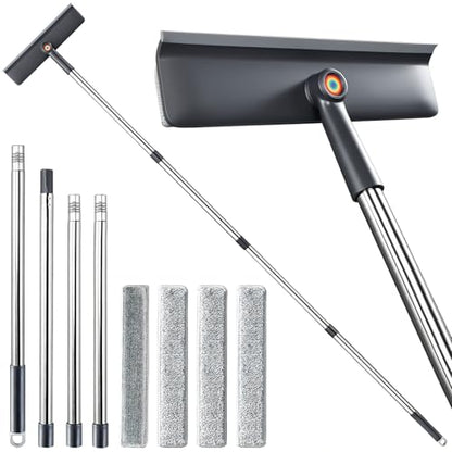 3-in-1 Window Squeegee for Home - 60" Window Cleaning Kit with 3 Microfiber Cloths & Screen Brush, All-in-1 Cleaner Tool for Outdoor Windows, Glass Door & Screens, Lightweight & Easy Storage