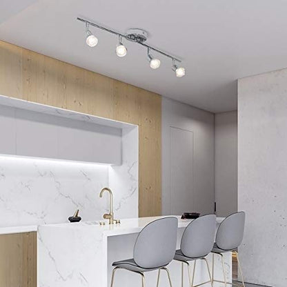 Qcyuui Modern 4-Light Track Lighting Kit, Flush Mount Wall/Ceiling Spot Lights Fixture, LED Track Lighting with Chrome Rotatable Light Head for Kitchen Living Room, 4×GU10 Bulb (Included) - color: Chrome