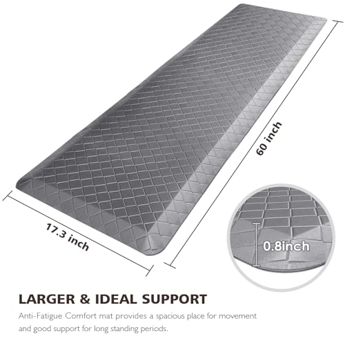 HappyTrends Kitchen Floor Mat - 4/5 Inch Thick Anti-Fatigue Kitchen Rug - color: Grey, size: 60"L x 17.3"W x 0.8"Th
