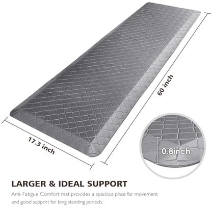 HappyTrends Kitchen Floor Mat - 4/5 Inch Thick Anti-Fatigue Kitchen Rug - color: Grey, size: 60"L x 17.3"W x 0.8"Th