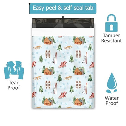 10x13 (100) Winter Snow Day Christmas Designer Poly Mailers Self Sealing Waterproof Shipping Envelopes Holiday Premium Printed Bags For Small Businesses - color: Snow Day, size: 10x13