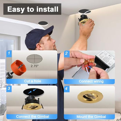 POPANU 3 Inch Gimbal LED Recessed Lights 6 Pack,Adjustable Downlight, Gold - color: Gold, size: 3 Inch
