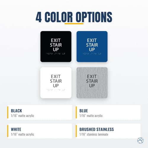 Alpha Dog Exit Stair Up Sign, 6x6 ADA Braille Sign, Blue - color: Blue, size: Exit Stair Up