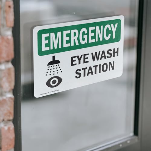 (2 Pack) Eye Wash Station OSHA Emergency Sign 7 Inch X 5 Inch Vinyl Label Decal Sticker Weather Resistant, UV Protected for Workplace, Business, and Construction Site, Made in the USA