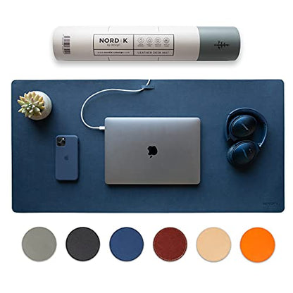 Nordik Leather Desk Mat - Midnight Blue - Large Leather Desk Pad 35x17 in - color: Midnight Blue