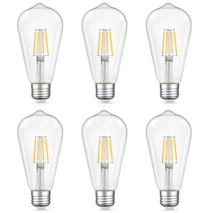 Qingmiao Dimmable ST64 LED Edison Bulbs, 6W 3000K Soft White, E26, 6 Pack - color: 6w (3000k Soft White)