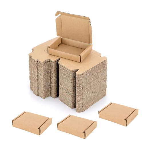 Ellbest 50pcs Small Kraft Cardboard Boxes, 3.34 x 2.56 x 0.67inches - size: 3.34 x 2.56 x 0.67 inches