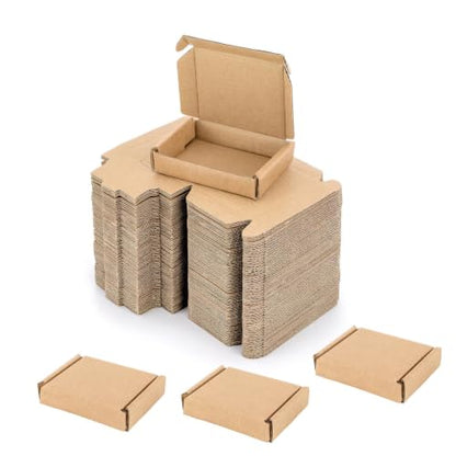 Ellbest 50pcs Small Kraft Cardboard Boxes, 3.34 x 2.56 x 0.67inches - size: 3.34 x 2.56 x 0.67 inches