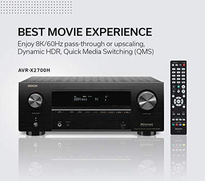 Denon AVR-X2700H 8K Ultra HD 7.2 Channel (95 Watt X 7) AV Receiver - Built for Gaming, Music Streaming, 3D Audio & Video, Alexa + HEOS - style: AVR-X2700H