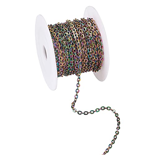 Craftdady 16.4 Feet Stainless Steel Cable Chain Link Multi-Color Unwelded Flat Oval Cross Chain 4x3mm with Spool for Jewelry Pendant Necklace Bracelet Making - color: Multi-Color, 5 Meters, 4x3mm