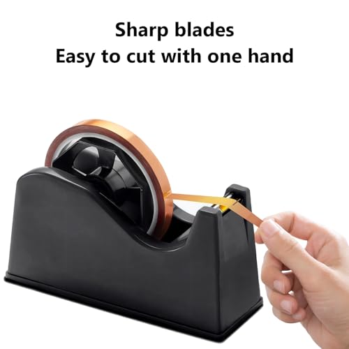 Tape Dispenser, Heat Press Tape Dispenser, Desk Heat Tape Dispenser 6.3 x 2.5 x 3.4 Inch, Holder Fits 1" and 3" Core,Nonskid Base Weighted Desktop Tape Dispenser (Black) - color: Black